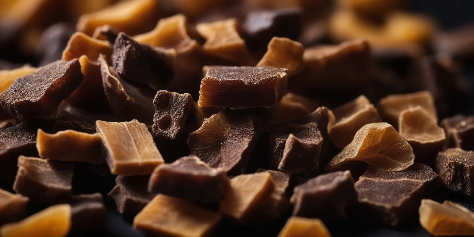 Dark dried labdanum resin, sticky and aromatic